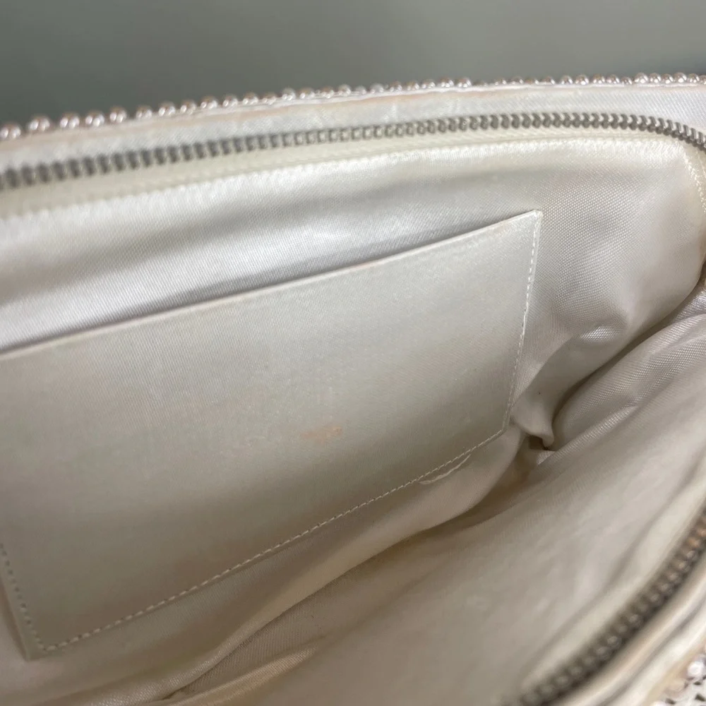 Vintage Cream/White Pearl Clutch Purse Satin FLAW 1959